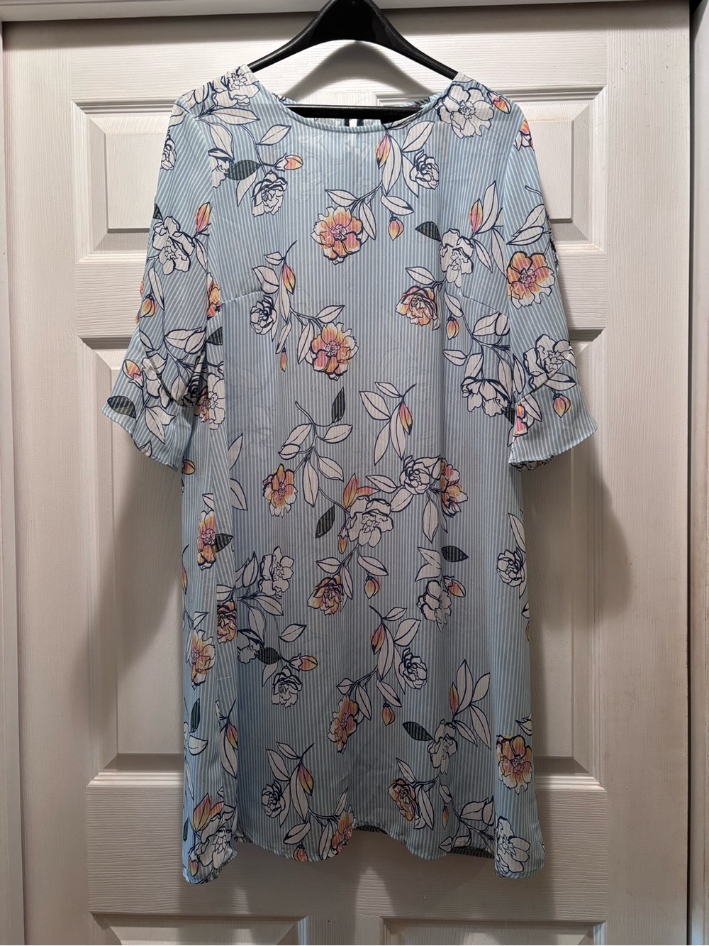 Luxology Sheer Pastel Blue Floral Midi Shift Dress